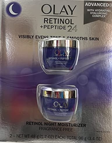Olay Retinol + Peptide 24 Fragrance Free Night Moisturizer, 1.7 OZ (2 Packs)