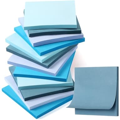 Thenshop 12 Pads Blue Sticky Notes 3''x3'', Self Stick Notes Pads Blue Office Supplies, Vintage Aesthetic School Accessories 50 Sheets/pad