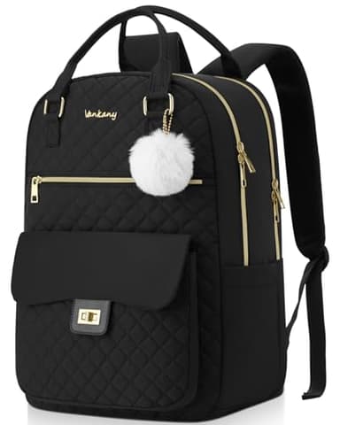 VANKANY School Backpacks for Teen Girls, High School College Bookbag Cute Laptop Backpack with Charging Hole for Women Travel Work, Black