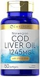 Carlyle Norwegian Cod Liver Oil | with EPA & DHA | 1245mg | 150 Softgels | Liquid Capsules | Non-GMO & Gluten Free Supplement