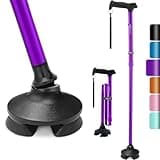 Rehaescort Walking Cane for Men & Women - Folding, Adjustable, Lightweight, Walking Canes for Seniors Balance, Free Standing, Pivot Tip, Soft Handle, Foldable Walking Sticks with Travel Bag (Purple)