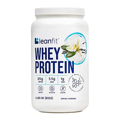 LeanFit WHEY Protein Natural Vanilla – 100% Whey Protein Powder, 24g Protein Per Serving – Grass-Fed, Gluten-Free, Low Carb, BCAAs, Amino Acid – 23 Servings, 1.83 Pound Tub