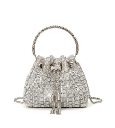 Sweetovo Sparkly Diamond Evening Bag Clutch Purses for Women Rhinestone Purse Glitter Handbag for Party Prom Cocktail Wedding (Silver)