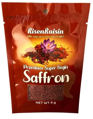 Premium Persian Saffron Threads – Super Negin Grade (4g) | 100% Pure & Natural | Rich Color, Aroma & Flavor | Hand-Harvested | Packed in California | RisenRaisin Brand