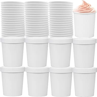 LyyGuanYoo 60 Pack Paper Ice Cream Containers with Lids, 16 Oz Take Out Hot Cold Dessert Bowl, Disposable To Go Soup Cups Food Containers for Christmas Thanksgiving Microwavable Safe, White