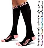 SB SOX Compression Socks for Men & Women (20-30 mmHg) - Best Support Stockings for Travel, Medical, and Sports - Perfect for Everyday Wear (Medium, Black/Pink)