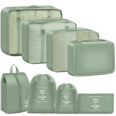 Packing Cubes for Travel - 8 Set Luggage Organizer Bags for Family, Mesh Breathable Travel Packing Cubes for Suitcases Durable Travel Essentials Bags Set