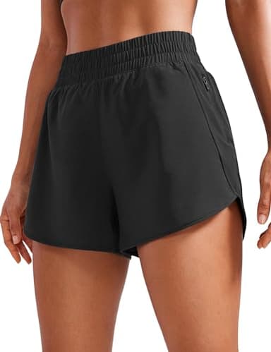 CRZ YOGA Dolphin Athletic Shorts for Women 3" - High Waisted Quick Dry for Running Workout Gym Track with Zip Pocket Black Small