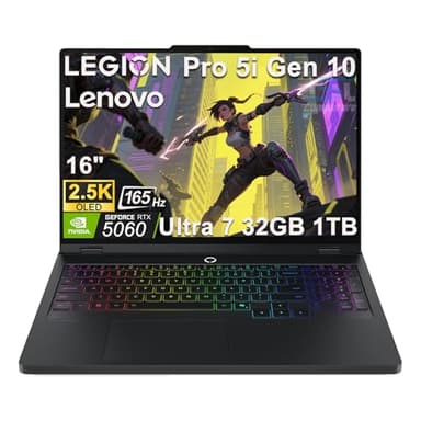 Lenovo Legion 5 Pro 5i Gen 10 Gaming Laptop (16" 2.5K OLED G-SYNC 165Hz, NVIDIA RTX 5060 8GB, Intel Core Ultra 7 255HX, 32GB DDR5 RAM, 1TB SSD), 24-Zone RGB Backlit, Wi-Fi 7, 5MP Webcam, Win 11 Home
