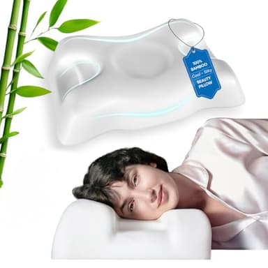 Flawless Face Beauty Pillow - Anti-Aging & Anti Wrinkle Memory Foam Neck Pillow - Cervical Pillow for Neck and Shoulder Pain Relief with 100% Bamboo Pillowcase - Perfect for Back and Side Sleepers