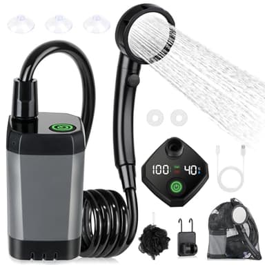 Spopal Portable Shower for Camping, [Long-Lasting] 6000mAh Rechargeable Camping Shower with Intelligent LED Display, 4 Spray Modes, IPX7 Waterproof Outdoor Camp Pump for Hiking, Travel, Car, Pet