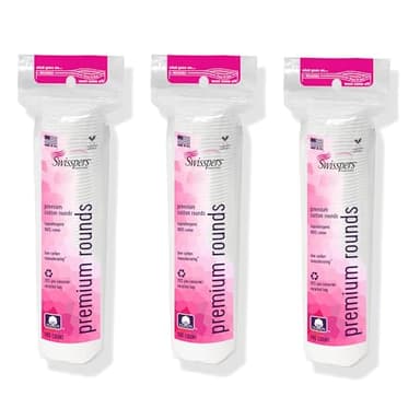 Swisspers Premium Cotton Rounds, Dual Sided Pads - 100 Pads (Pack of 3) - 100% Pure Chlorine-Free Cotton, Hypoallergenic & Dermotologist Tested - Cotton Pads for Makeup & Nail Polish Removal