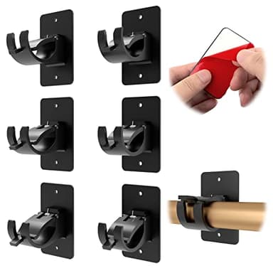 CIEMGNZOC 6-Pack Curtain Bracket Holders, Universal Self-Adhesive Wall Mounts, Fits 0.6'' to 1.5'' Rods, Black