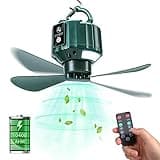 DUKUSEEK Tent Ceiling Fans for Camping, 10400mAH Large Capacity Portable Hanging Tent Fans with Light and Remote Control, USB Battery Operated Camping Fan for Canopy Tent Beach army green