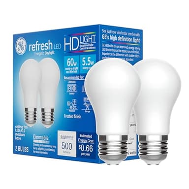 GE Refresh LED Light Bulbs, 60 Watt, Daylight, A15 Ceiling Fan Bulbs, Frosted (2 Pack)