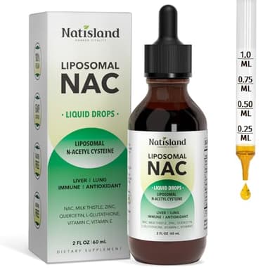 Liposomal Liquid NAC Drops, NAC Supplement N-Acetyl Cysteine, NAC 600 mg with Milk Thistle & Quercetin for Adults & Kids, Liver & Lung, Immune & Antioxidant Support, Skin & Cellular Health, 2 Fl Oz