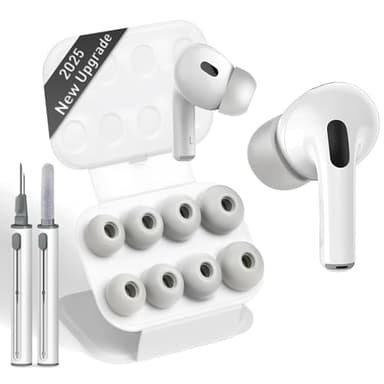 Vsagier Memory Foam Ear Tips for AirPods Pro 1st & 2nd Gen, No Silicone Eartips Pain, Better Noise Cancellation, Replacement Buds with 3 in 1 Cleaner Kit and Fit in Charging Case-(White, XS/S/M/L)