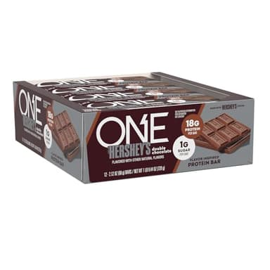 ONE Protein Bars, NEW Hershey's Double Chocolate, Gluten Free with 18g Protein and 3g Sugar, Pantry Staples 2.12 oz (12 Pack)