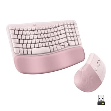 Logitech Wave Keys & Lift Vertical Mouse - Ergonomic Wireless Keyboard and Mouse Combo - with Cushioned Palm Rest, Easy-Switch, Bluetooth, for Multi-OS, Windows/Mac - Rose