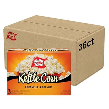 Jolly Time Kettle Corn, Festival Fun Sweet & Salty Glazed Gourmet Microwave Popcorn, 3oz Sharing Bag, 3 Bags Per Carton (3 Ounce (Pack of 36))