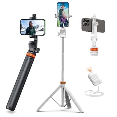 EUCOS 62" Two Sets Phone Tripod, Selfie Stick Tripod with Remote & Lightweight Design, Compatible with Action Camera & Smartphones (2.2" to 3.6")