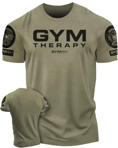 Gym Therapy Workout Shirts for Men, Lifting T-Shirt for Gym Workout (Military Green Branded, LG)