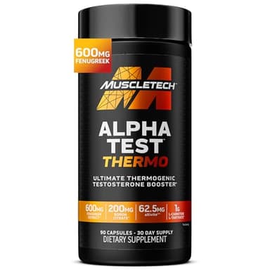 MuscleTech Thermogenic Testosterone Booster for Men, AlphaTest Thermo - T-Boost Mens Supplement with Tribulus Terrestris - Male Gym Workout Supplements for Muscle Growth, Stamina & Energy - 90 Pills