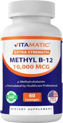Vitamatic Methyl B12 (Methylcobalamin) 10,000 mcg – 60 Lozenges – Superior Source of Vitamin B12 for Energy & Nerve Health