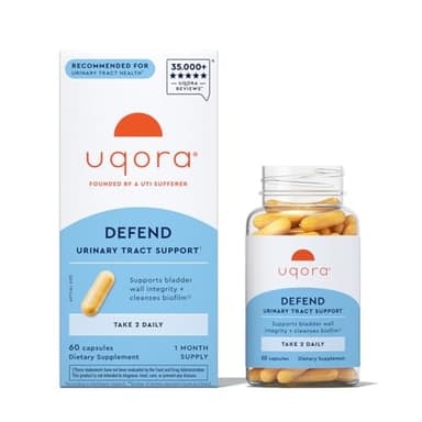 Uqora Defend - Urinary Tract Health Supplement - Support Bladder Health & Cleanse Biofilm* with D-Mannose, Green Tea Extract, Turmeric Extract & More - Gluten-Free - 60 Capsules (30-Day Supply)