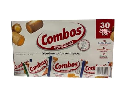Combos Stuffed Snacks Variety Box, 30 Count, Cheddar Cheese Baked Cracker and Pretzel, Pizzeria Baked Pretzel