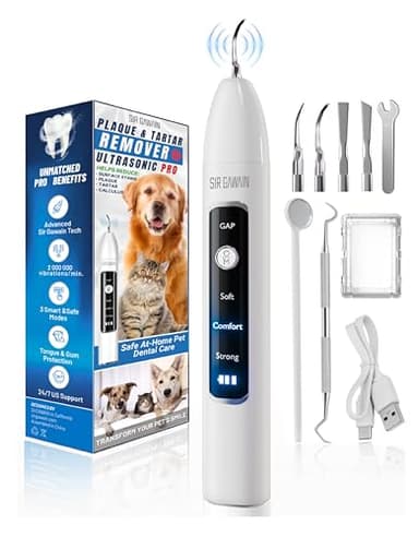 SIRGAWAIN Pet Ultrasonic Dental Cleaner — Plaque, Tartar & Stains Remover, 4 Tips, 3 Modes, LED, Contact-Activated & Smart Touch Protection, Complete Cleaning Kit for Dogs & Cats