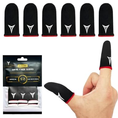 6 Pack Mobile Phone Gaming Finger Sleeves, Nuozme Finger Sleeves Compatible with All Touchscreen Devices, 0.15mm Superconducting Nanofibers, Smooth Feel, Anti-Sweat, Extremely Thin, Red Edge