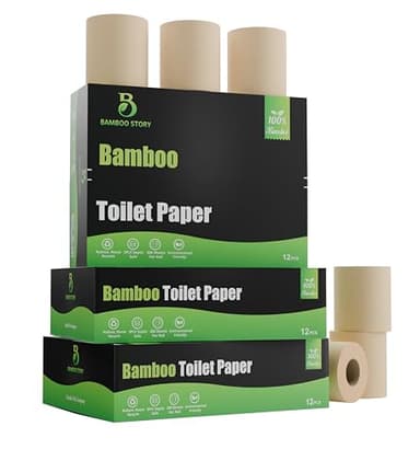 Bamboo Story, Bamboo Toilet Paper Unbleached, 12 Rolls, 3 Ply and 300 Sheets Bamboo Toilet Tissue - FSC Certified, Biodegradable, Chemical Free, Plastic Free, BPA Free, Septic Safe Toilet Paper