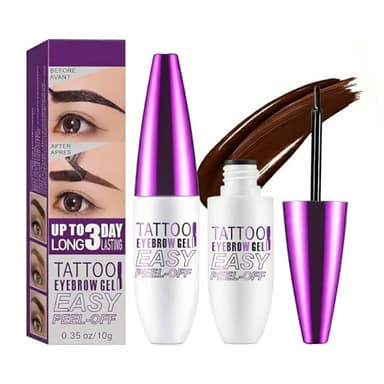 Peel Off Tattoo Brow Tint Gel - 2pcs Light Brown Eyebrow Kit, Waterproof, Transfer-Proof & Sweatproof, Quick Peel Formula for Natural Fuller Brows, Valentine's Day Gifts for Women All Skin Types