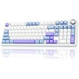 AULA F99 Pro Wireless Mechanical Keyboard with Knob,Tri-Mode BT5.0/USB-C/2.4GHz Hot Swappable Keyboard,Pre-lubed Switches,Gasket Structure,RGB Backlit Computer Gaming Keyboard (White&Blue&Purple)