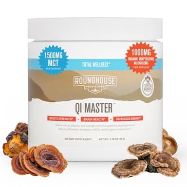 ROUNDHOUSE PROVISION Qi Master Adaptogen Blend, Earthy Mushroom Flavor with Astragalus Root, Rhodiolife Extract, MCT, 8 Organic Mushrooms (30 Scoops) by Chuck Norris