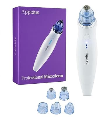 Microdermabrasion Machine - Appolus Premium Diamond Microdermabrasion Device Kit - 2 Diamond Tips - 5 Heads - Blackhead Remover Vacuum Tool -Pores Lines Wrinkles Minimizer