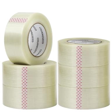 CHUANGSEED 6-Pack Mono Filament Strapping Tape 6.2mil x 2Inch x 60yds Commodity Grade Heavy Duty Transparent Reinforced Fiberglass Tape