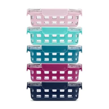 Ello Duraglass 3.4 Cup Meal Prep Sets 10Pc, 5 Pack Set- Glass Food Storage Container with Silicone Sleeve and Airtight BPA-Free Plastic Lids, Dishwasher, Microwave, and Freezer Safe, Evening Orchard