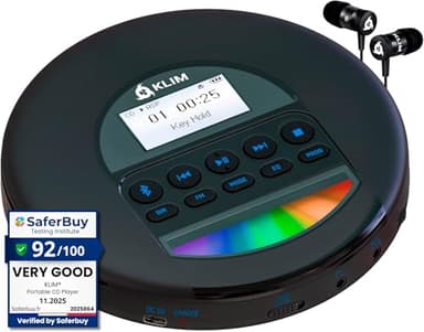 KLIM Nomad - Portable CD Player with Long-Lasting Battery - with Headphones - Radio FM - Compatible MP3 CD Player Portable - TF Card Radio FM Bluetooth - Ideal for Cars - Black Blue