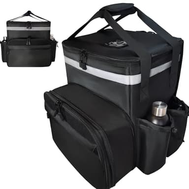 Insulated Food Delivery Backpack made with Expandable 1680D commercial-grade fabric features customizable Velcro patch area for branding, ideal for bike deliveries, Uber Eats, DoorDash, Grubhub