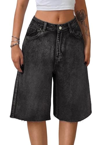 EMMIOL Women Mid-Low Waisted Jorts Trendy Denim Shorts Baggy Jeans Knee Length Cutoff Loose Fit Long Shorts