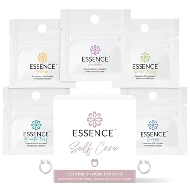 Essence Nasal Diffuser Self Care Bundle – Essential Oil Silicone Nose Rings for Stress, Energy & Mental Clarity – Wearable Aromatherapy Pack for Wellness & Mood Balance