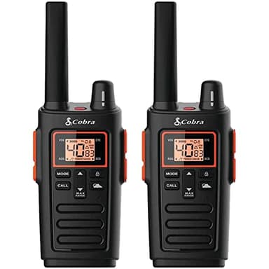Cobra RX380 Walkie Talkies (2-Pack) – Weather Resistant Two Way Radios Long Range, 40 Pre-Programmed Channels, Weather Alerts, LED Flashlight, Long-Life NiMH Batteries (Black)