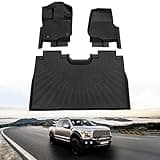 CHIYLE Floor Mats for 2015-2025 Ford F-150 | 2022-2025 F150 Lightning SuperCrew (Rear w/o Fold Flat Storage) TPE Ford F-150 All Weather Floor Mats - Front & Rear Row(3Pcs, Black)F150 accessories 2025