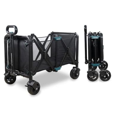 WONDERFOLD S5 Convertible Utility Wagon - Sturdy, Compact Wagon with Wheels and Versatile Half-Capacity Option, Table Attachment & Brakes, Black