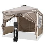 OUTFINE Patio Canopy 10'x10' Pop Up Commercial Instant Gazebo Tent, Outdoor Party Canopies with 4 Removable Sidewalls, Stakes x8, Ropes x4 (Khaki, 10 * 10FT)