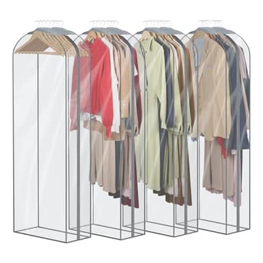 Zilink Breathable Fur Coat Storage Bags 60" Dress Bags for Gowns Long Mink Coat Storage Bag for Hanging Clothes with 10" Gussted Wrinkle Free for Leather Jacket Fur Puffy Dress, Set of 4