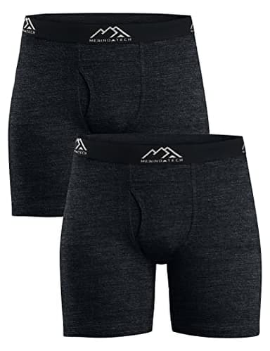 Merino.tech Merino Wool Underwear Mens - 100% Merino Wool Base Layer Boxer Briefs for Men (Medium, 2 Pack - 190 Heathered Black)