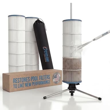 Cyclone Filter Cleaner – Patented Hose-Powered Spinning Pool Cartridge Filter Cleaning Tool with Stand & Spray Wand – Cleans 5X Faster – Fits 3”, 4”, 6” ID Filters